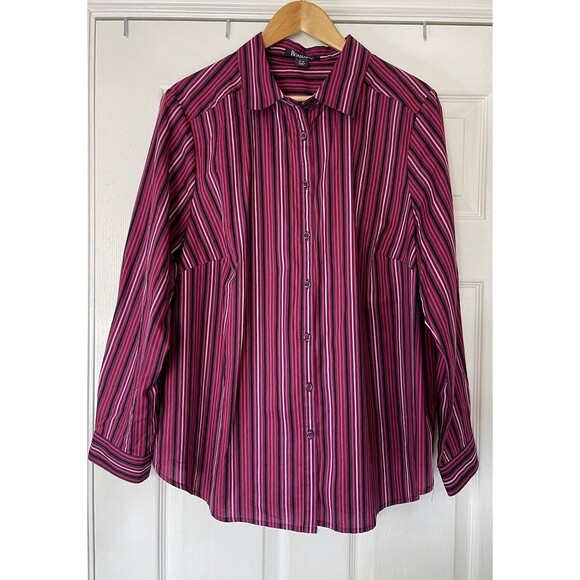 Roaman's Womens Plus Size Kate Tunic Big Shirt‎ Purple Stripe 16 W Button-up 3/4 - Picture 1 of 11